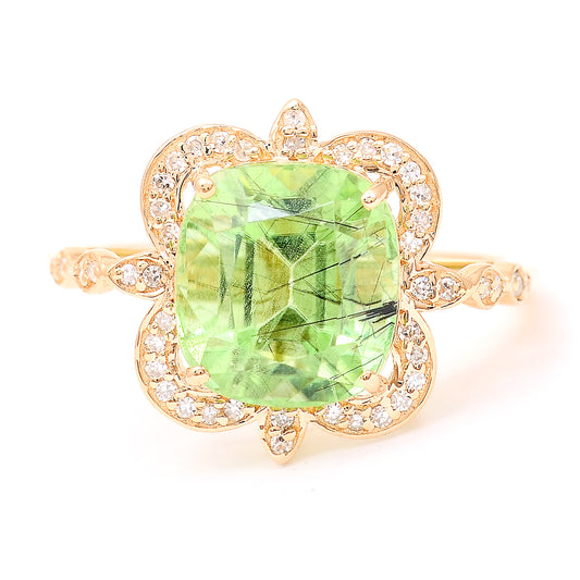 4.74 Ct Cushion Mixed Cut Natural Peridot 14K Gold Ring