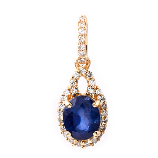 1.18 Ct Oval Mixed Cut Natural Sapphire 14K Gold Pendant