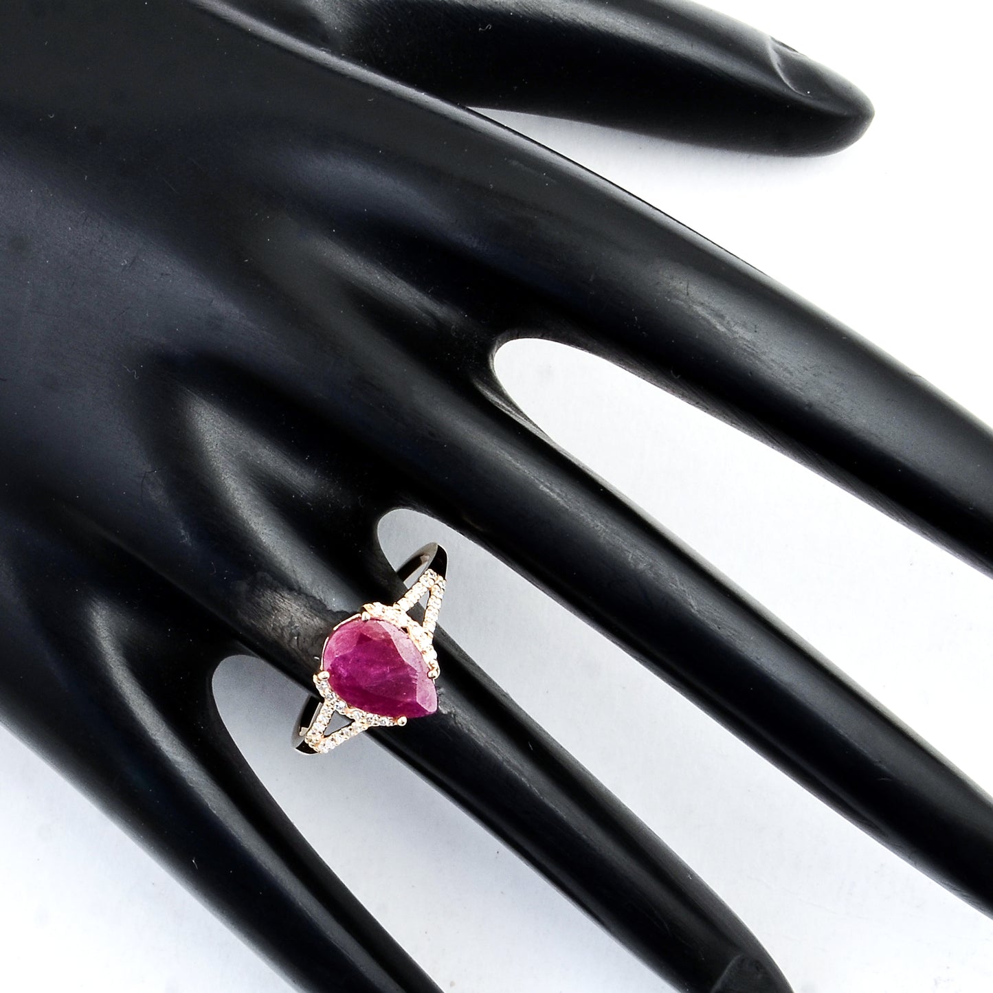 1.84 Ct Pear Mixed Cut Natural Corundum Ruby 14K Gold Ring