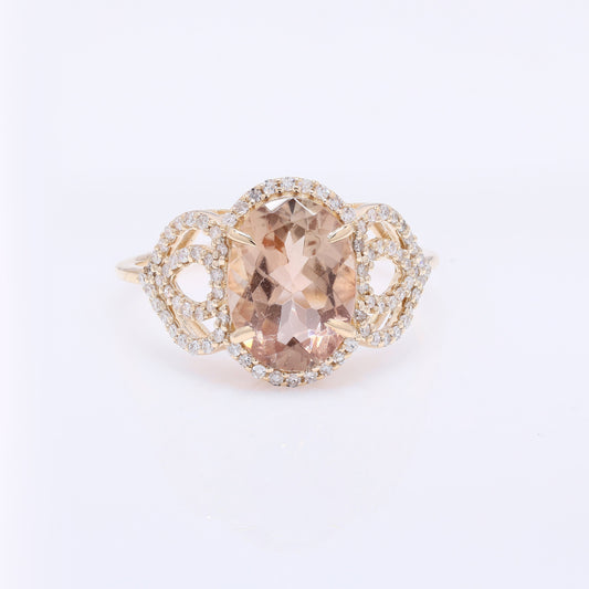 2.25 Ct Oval Mixed Cut Natural Plagioclase Feldspar Sunstone 14K Gold Ring