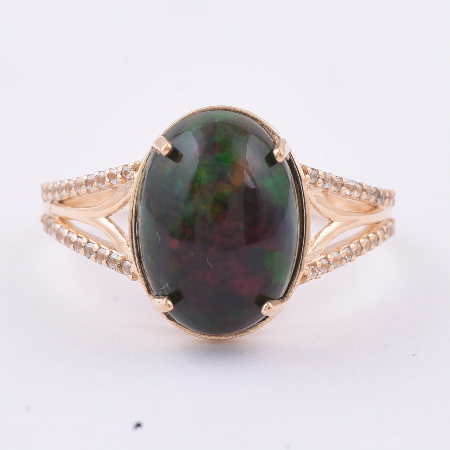 3.34 Ct Oval Cabochon Cut Natural Black Opal 14K Gold Ring