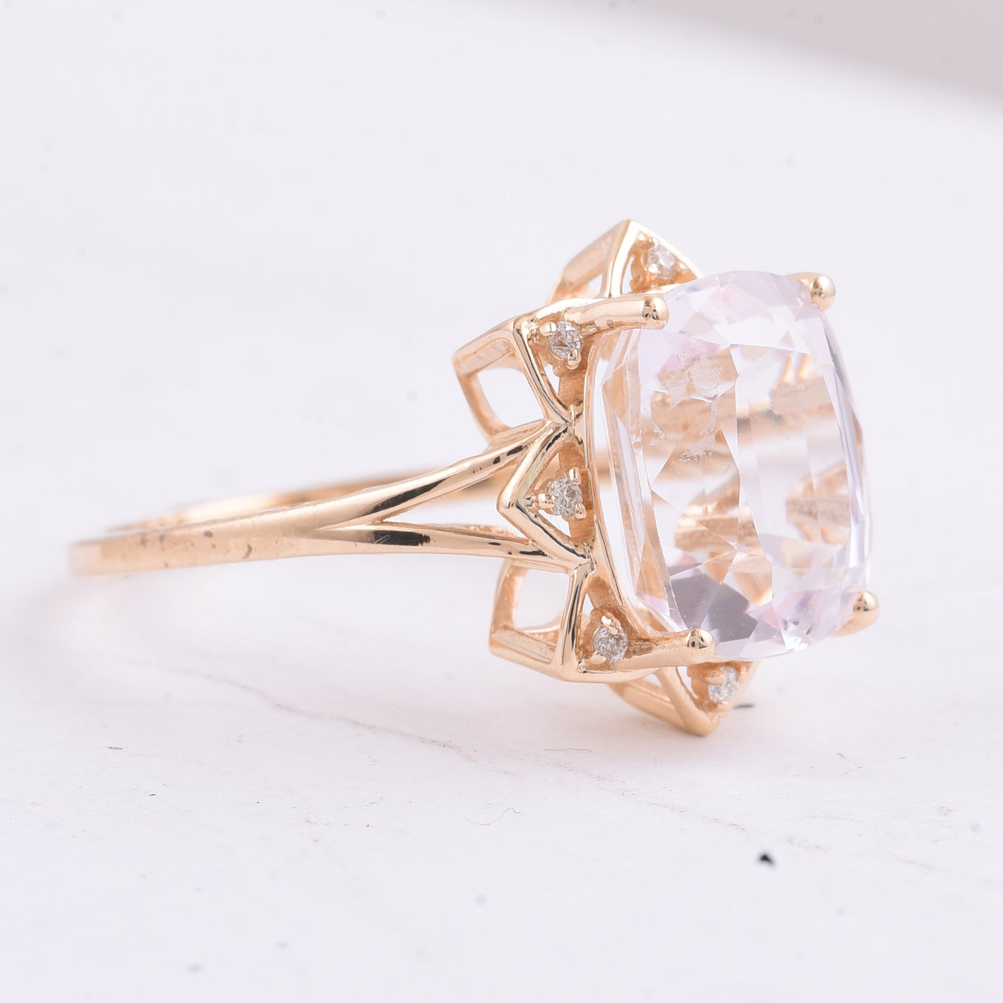 5.68 Ct Cushion Natural Kunzite 14K Gold Ring
