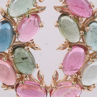 3.19 Ct Oval Cabochon Cut Natural Multi-Coloured Tourmaline 14K Gold Pendant