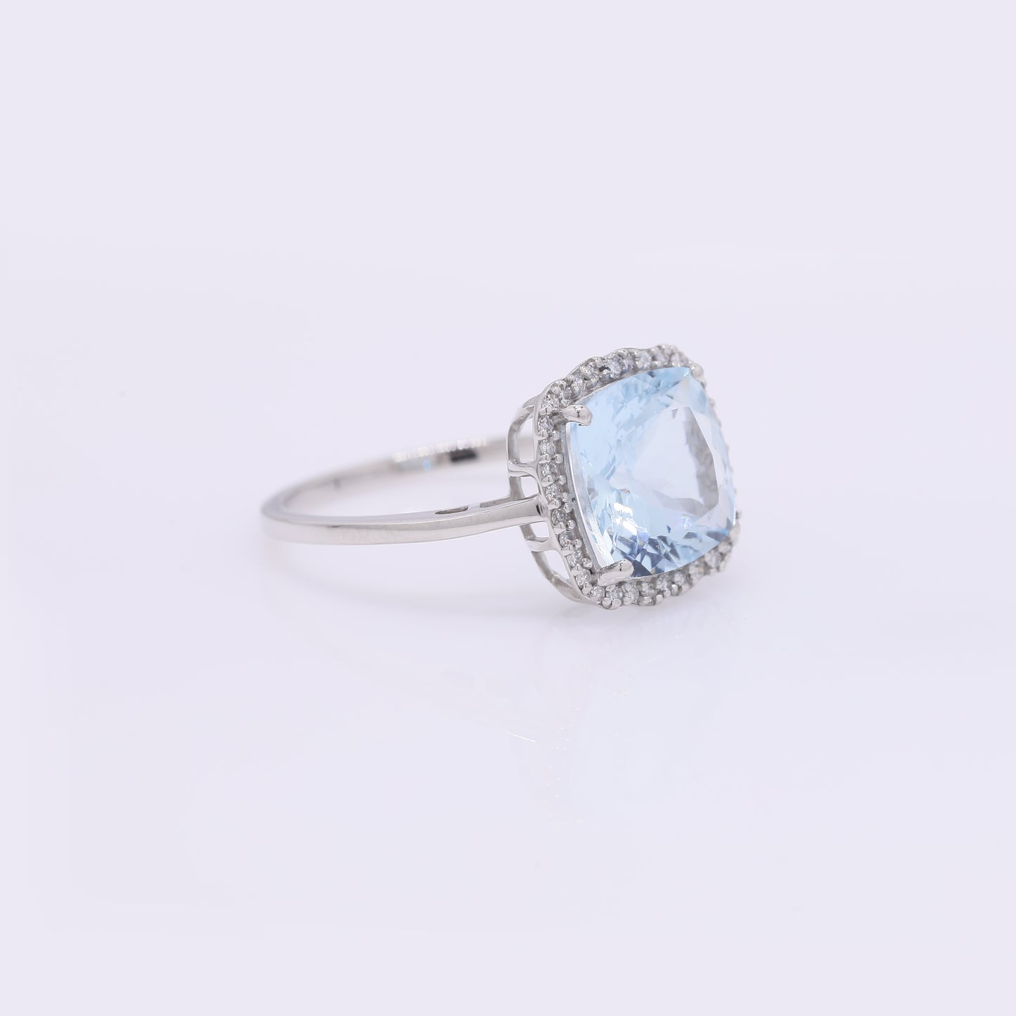 2.85 Ct Cushion Mixed Cut Natural Aquamarine 950 Platinum Ring