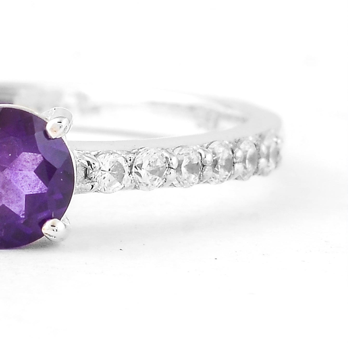 0.75 Ct Round Amethyst, Cubic Zirconia, 925 Sterling Silver Ring