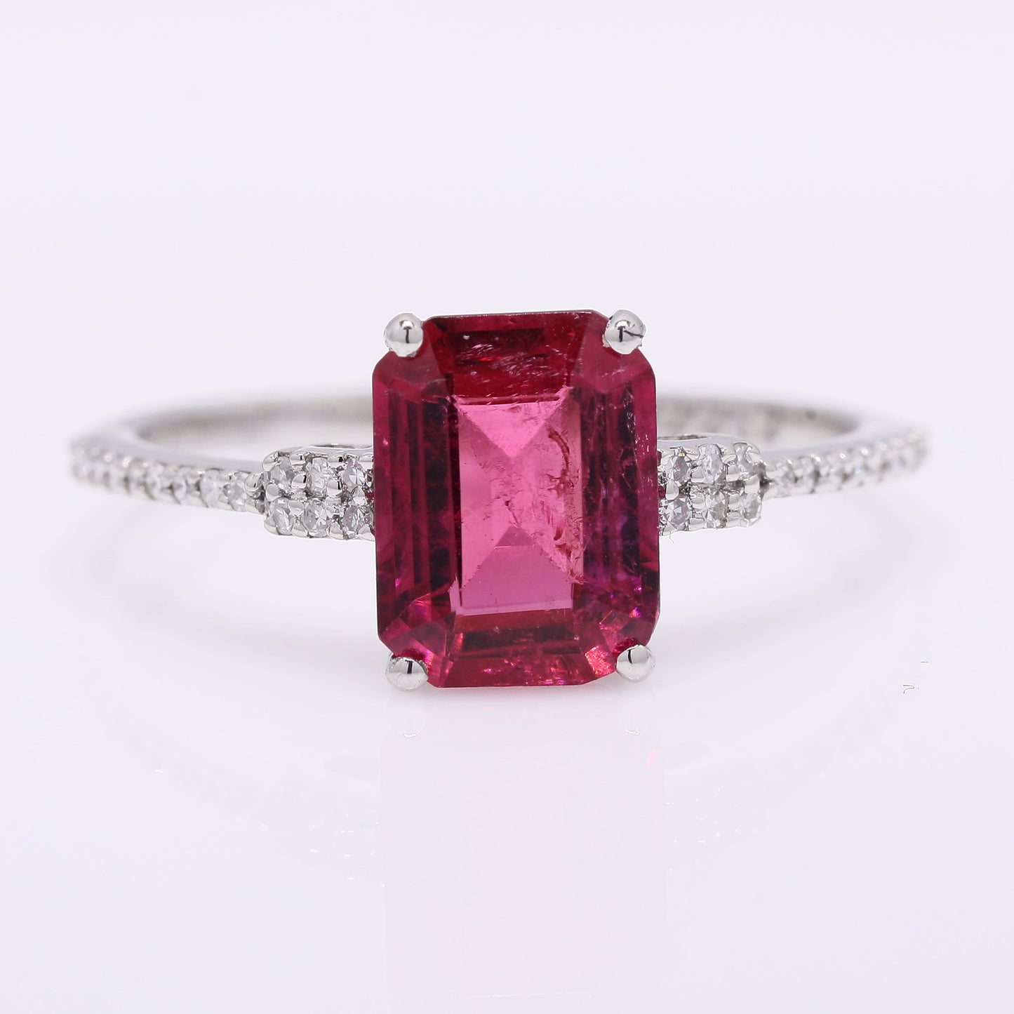 1.95 Ct Octagon Step Cut Natural Rubellite 950 Platinum Ring