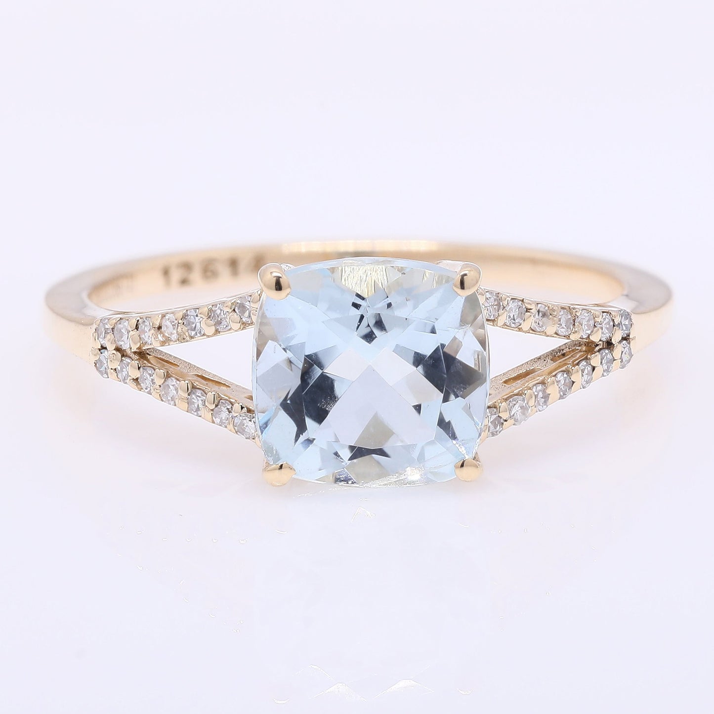 1.60 Ct Cushion Mixed Cut Natural Aquamarine 14K Gold Ring