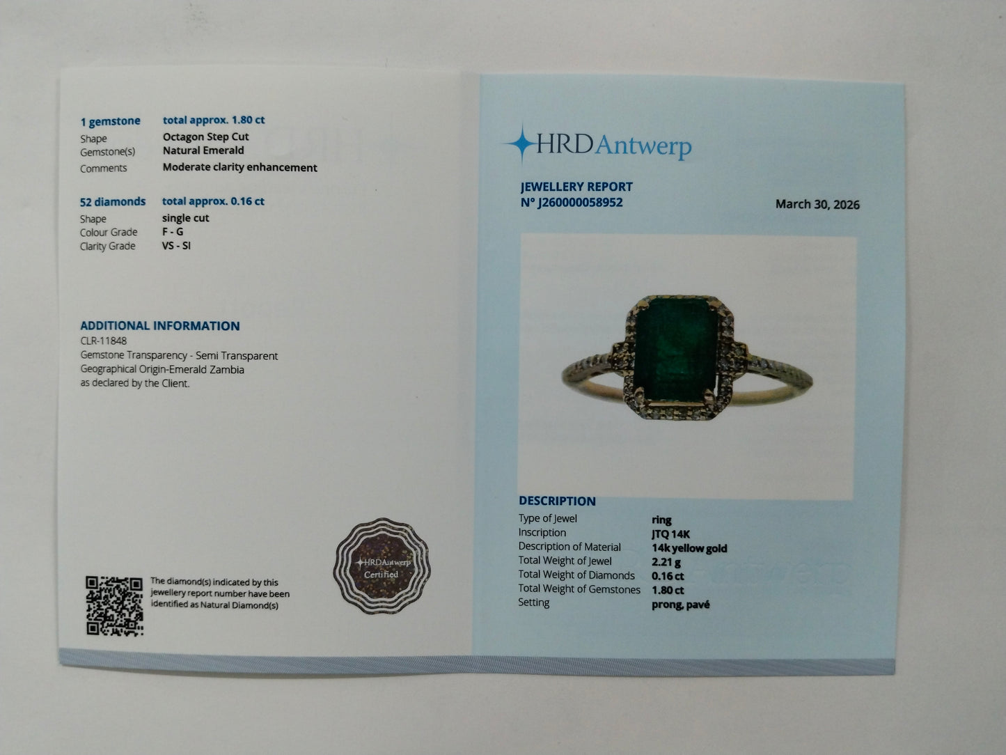 1.96 Ct Octagon Step Cut Natural Emerald 14K Gold Ring