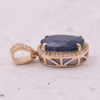 3.99 Ct Oval Mixed Cut Natural Sapphire 14K Gold Pendant