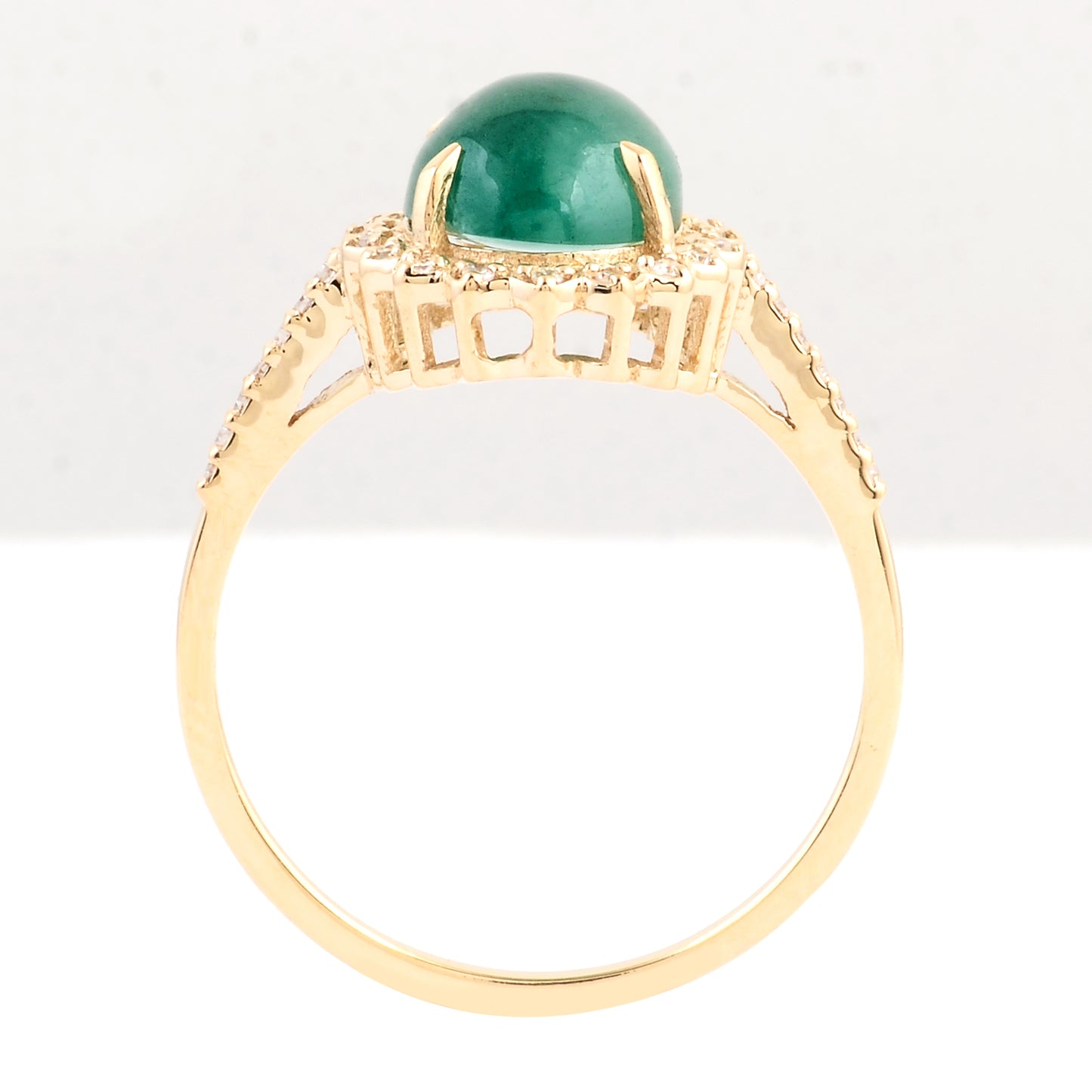 2.48 Ct Oval Cabochon Natural Beryl Emerald 14K Gold Ring