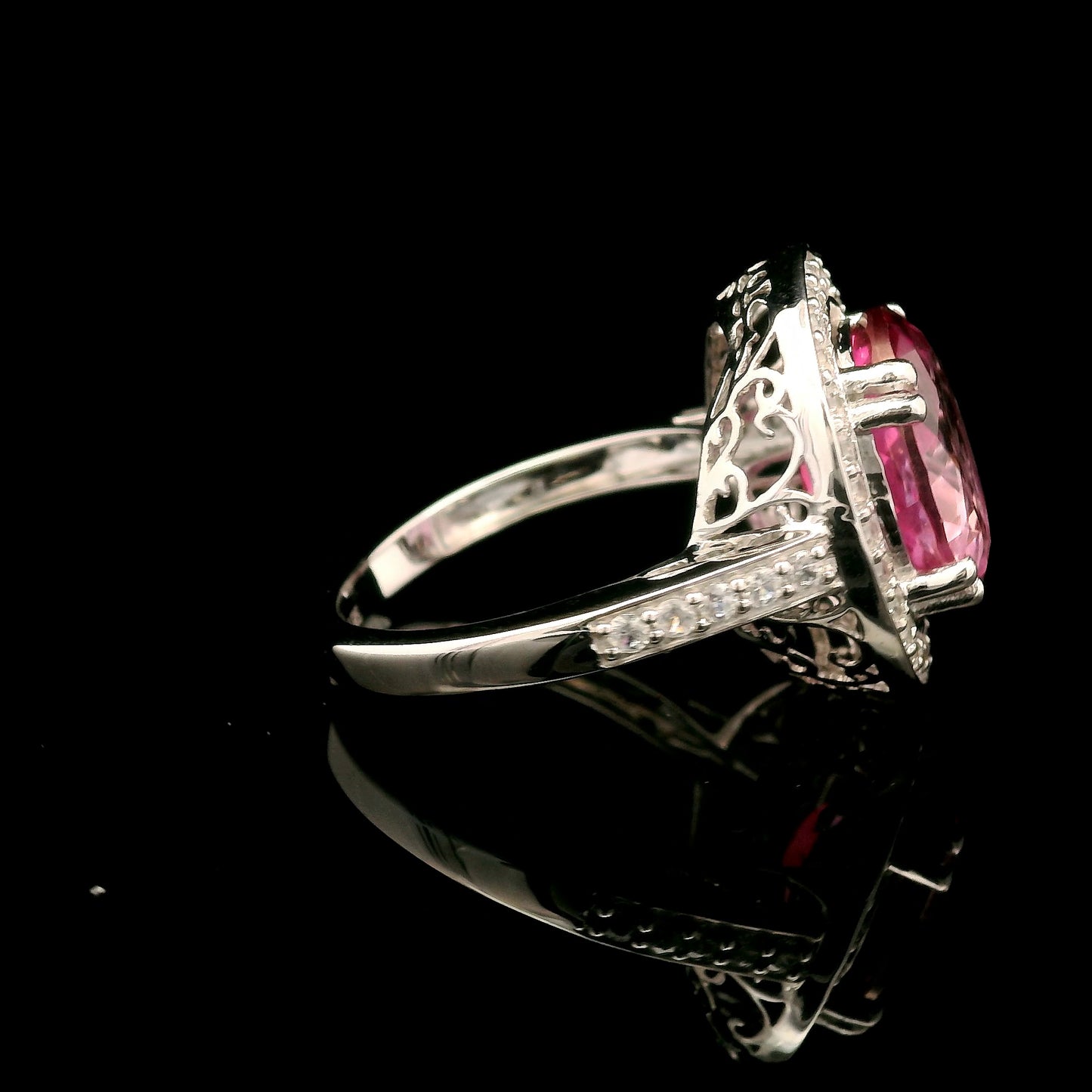 5.72 Ct Oval Pink Topaz, White Zircon 925 Sterling Silver Ring