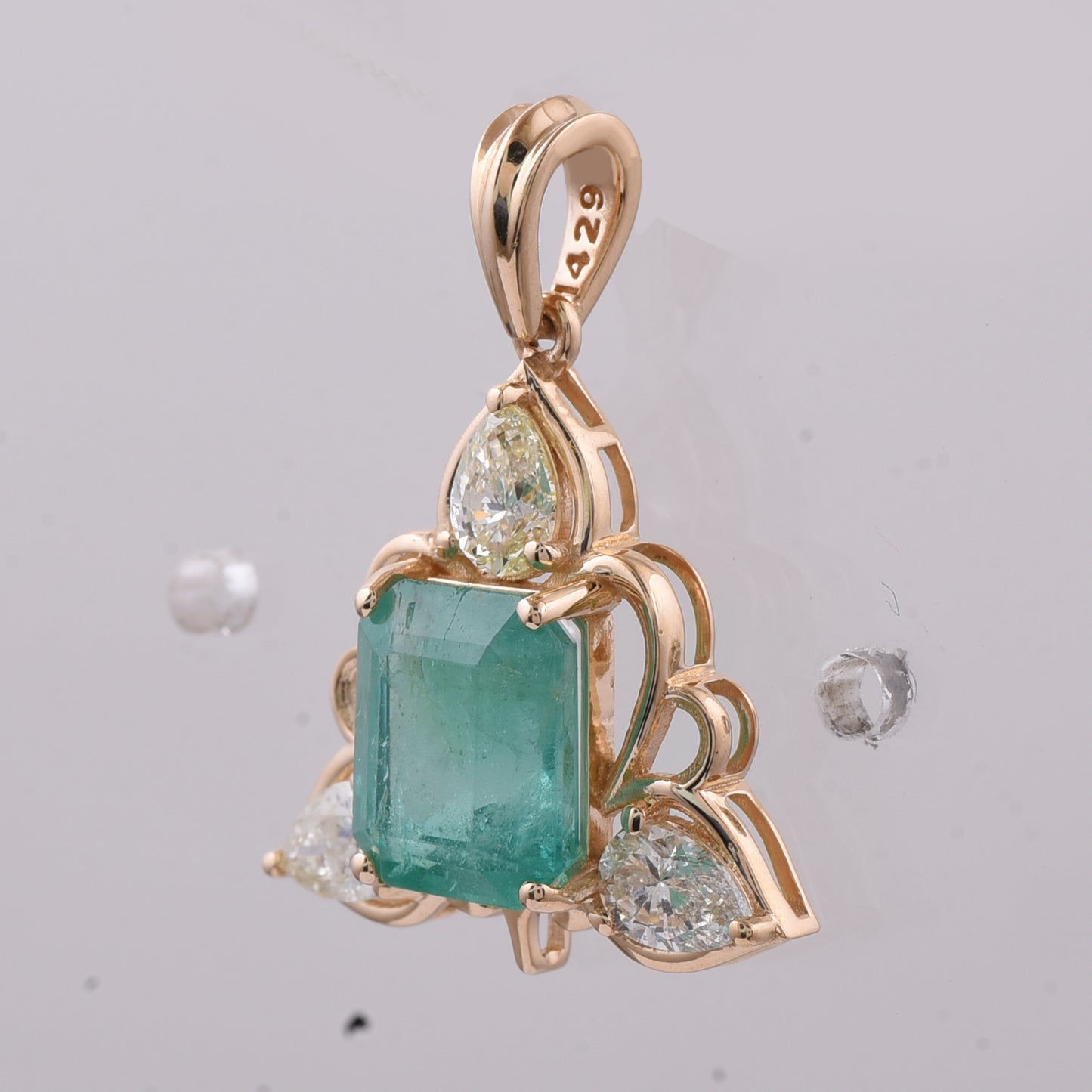 3.29 Ct Octagon Step Cut Natural Emerald 14K Gold Pendant