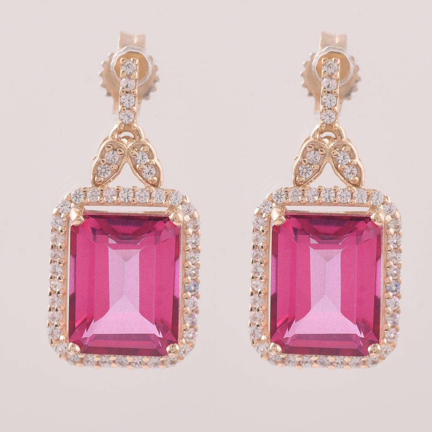 6.76 Ct Octagon Pink Topaz 9K Gold Earrings