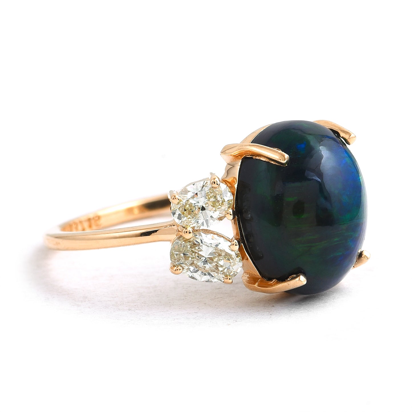 1.90 Ct Oval Cabochon Cut Natural Black Opal 14K Gold Ring