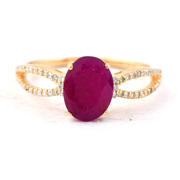 1.63 Ct Oval Mixed Cut Natural Ruby 14K Gold Ring