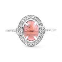 1.57 Ct Oval Cabochon Cut Natural Pink Tourmaline 950 Platinum Ring