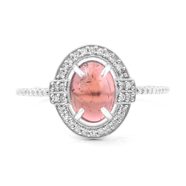 1.57 Ct Oval Cabochon Cut Natural Pink Tourmaline 950 Platinum Ring