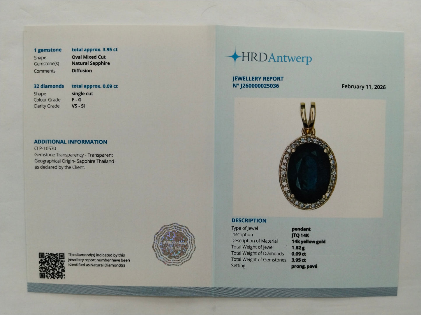 4.04 Ct Oval Mixed Cut Natural Sapphire 14K Gold Pendant