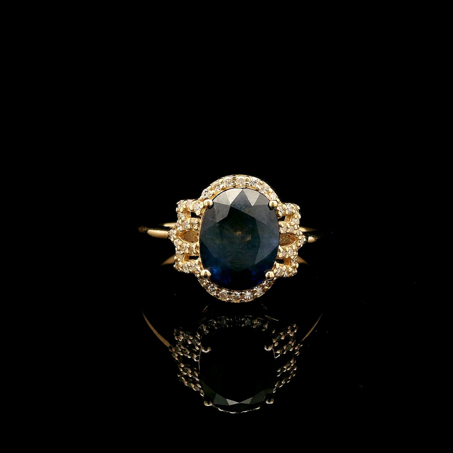3.01 Ct Oval Mixed Cut Natural Sapphire 14K Gold Ring