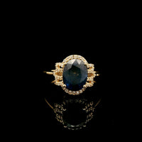 3.01 Ct Oval Mixed Cut Natural Sapphire 14K Gold Ring
