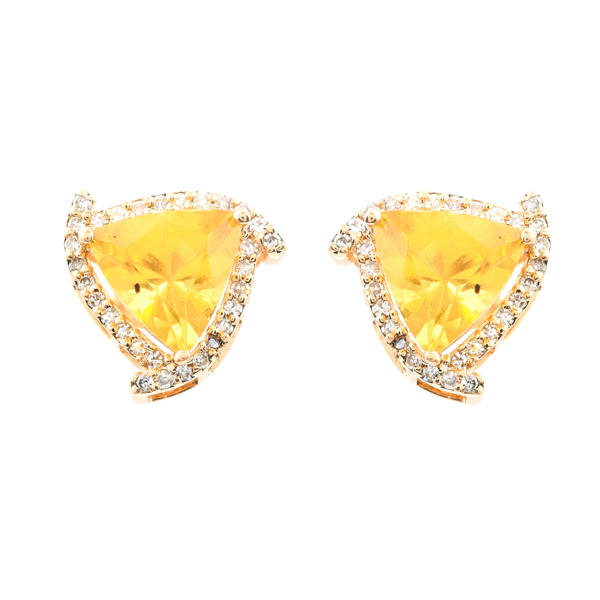 1.60 Ct Triangle Mixed Cut Natural Fire Opal 14K Gold Earrings