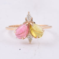 1.86 Ct Pear Cabochon Natural Multi Coloured Tourmaline 14K Gold Ring