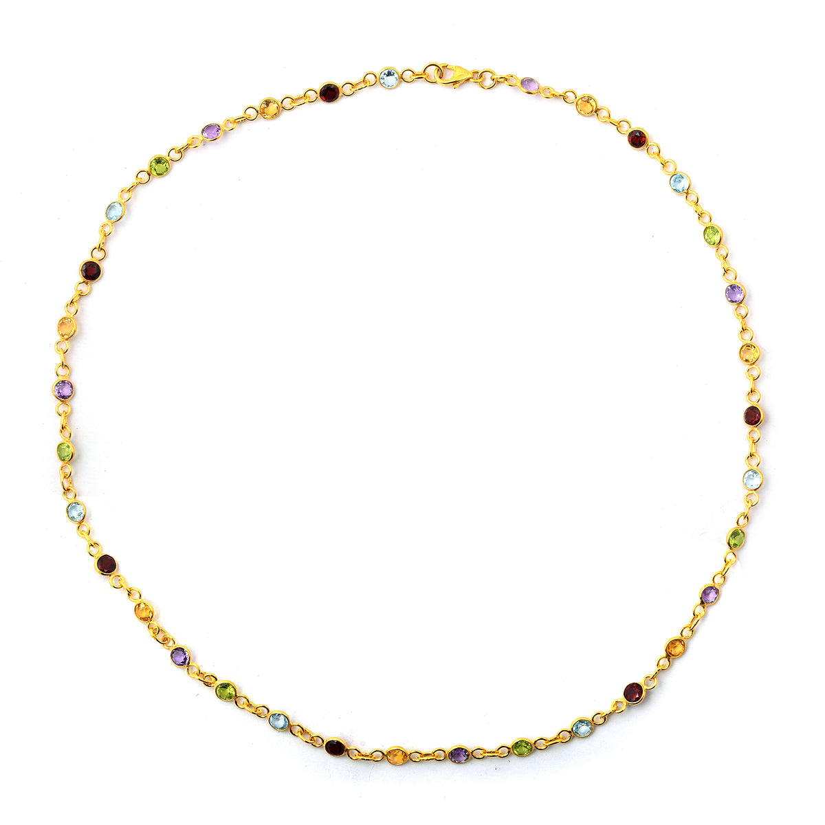 9.65 Ct Round Garnet, Peridot, Blue Topaz, Citrine, Amethyst 925 Sterling Silver Necklace