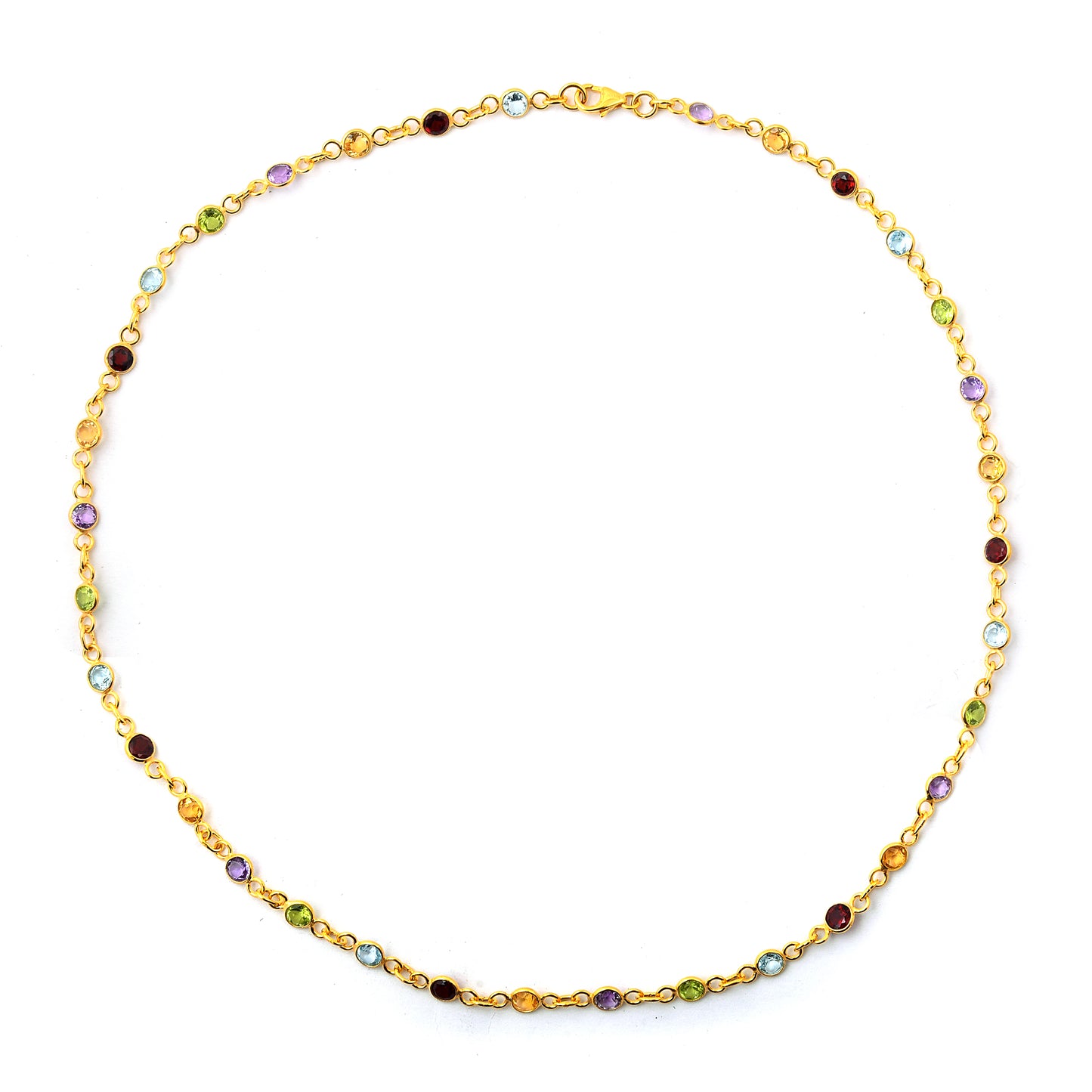 9.65 Ct Round Garnet, Peridot, Blue Topaz, Citrine, Amethyst 925 Sterling Silver Necklace