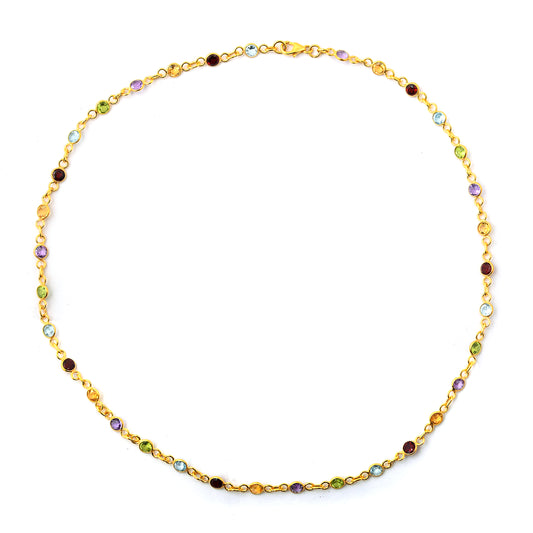 9.65 Ct Round Garnet, Peridot, Blue Topaz, Citrine, Amethyst 925 Sterling Silver Necklace