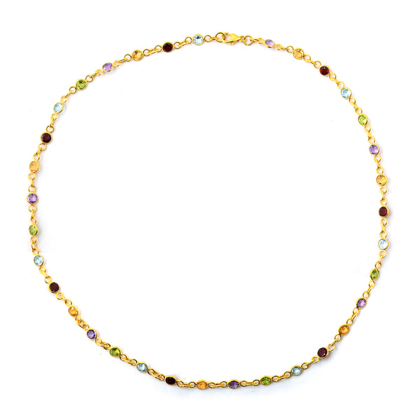 9.65 Ct Round Garnet, Peridot, Blue Topaz, Citrine, Amethyst 925 Sterling Silver Necklace