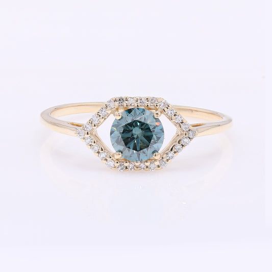 0.67 Ct Round Blue Diamond 14K Gold Ring