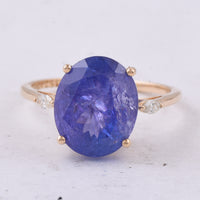 5.80 Ct Oval Natural Tanzanite 14K Gold Ring