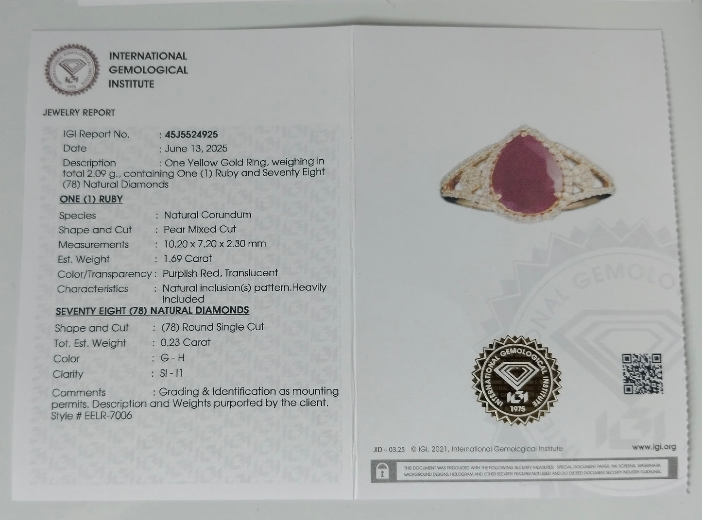 1.92 Ct Pear Mixed Cut Natural Corundum Ruby 14K Gold Ring