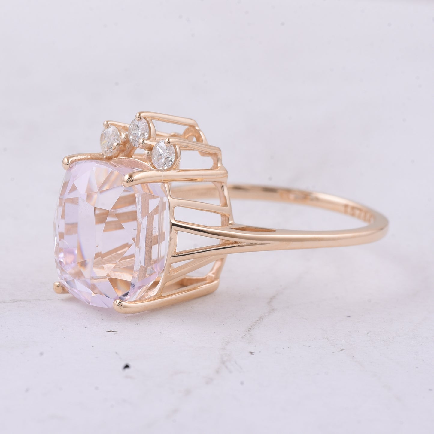 8.31 Ct Cushion Natural Kunzite 14K Gold Ring