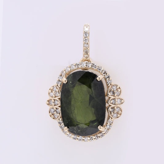 5.71 Ct Oval Mixed Cut Natural Green Sapphire 14K Gold Pendant