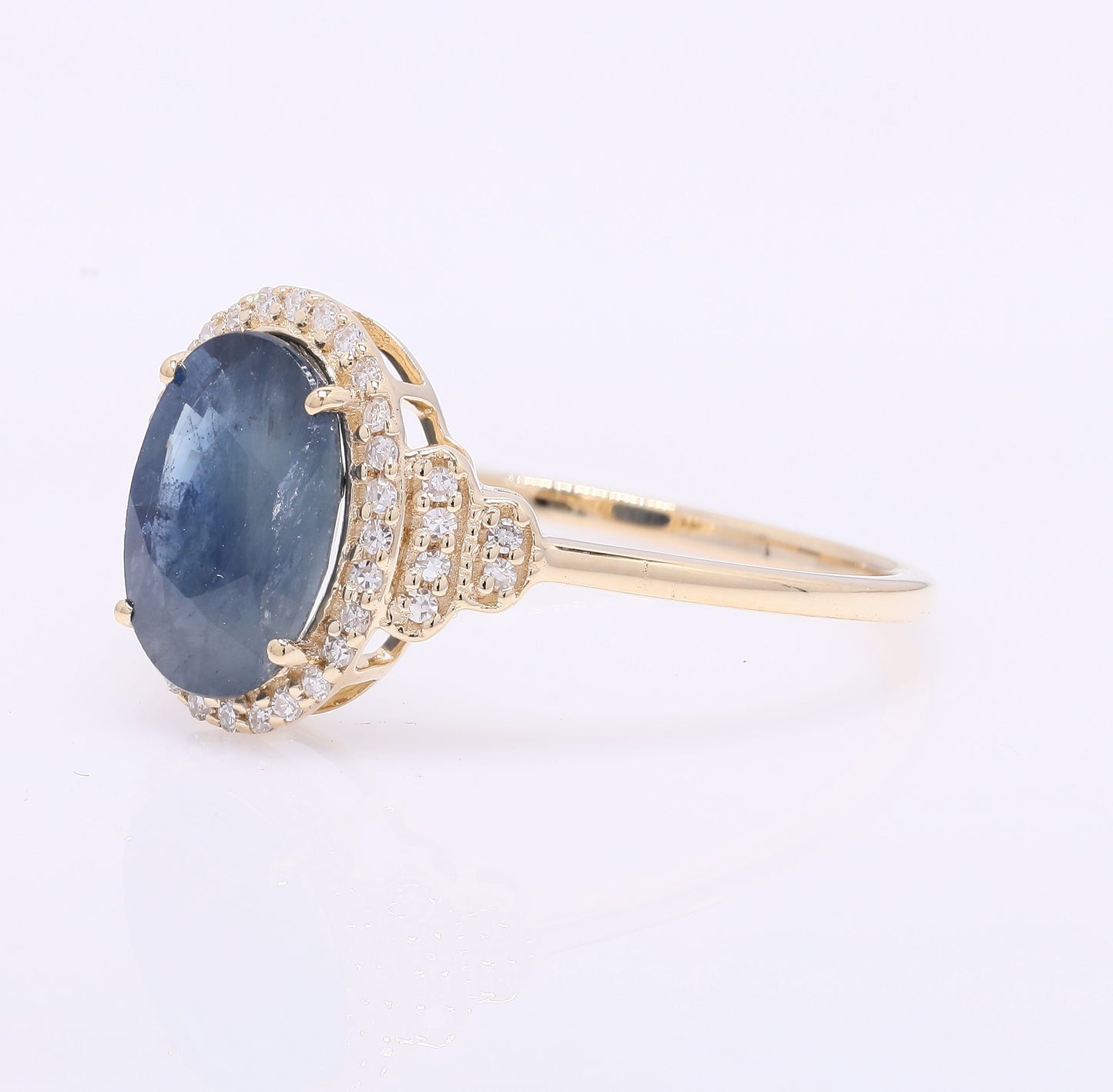 2.21 Ct Oval Mixed Cut Natural Sapphire 14K Gold Ring