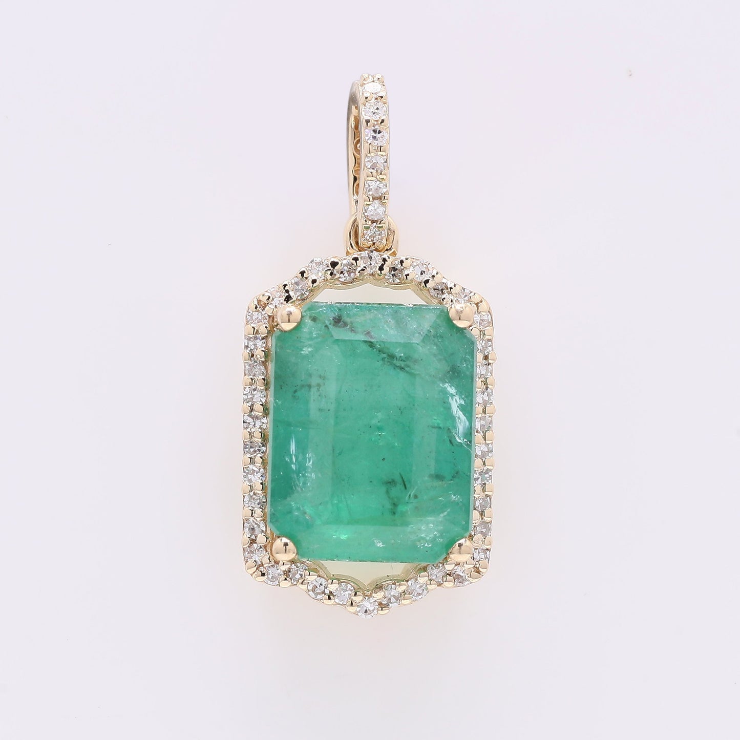2.86 Ct Octagon Step Cut Natural Emerald 14K Gold Pendant