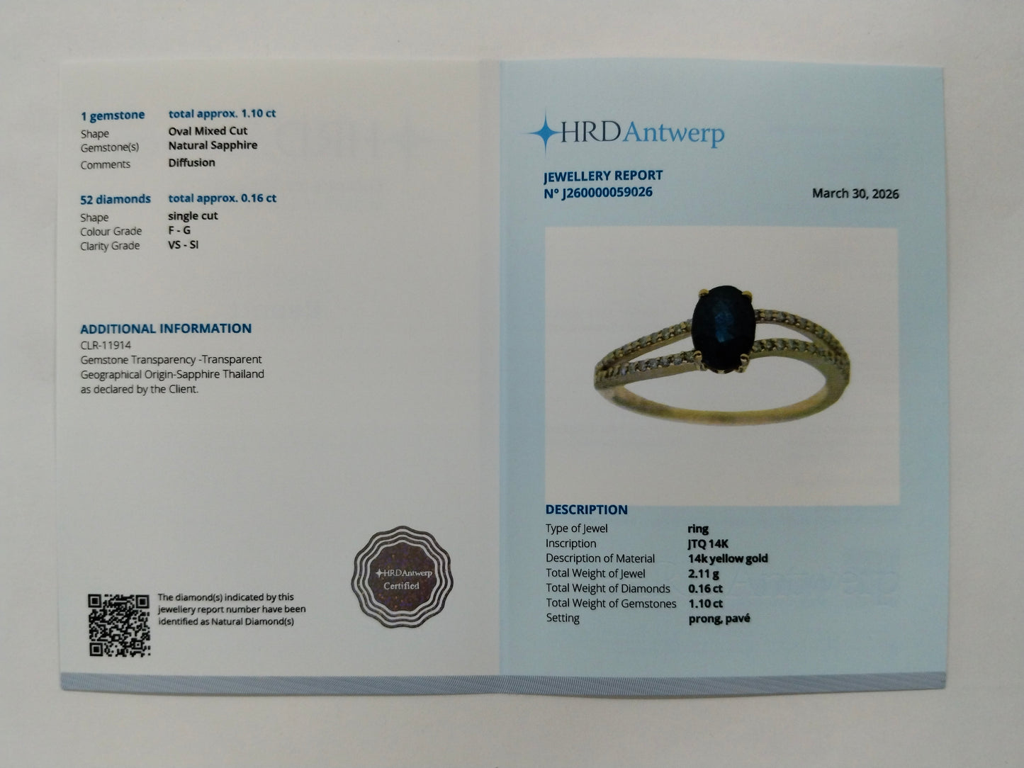 1.26 Ct Oval Mixed Cut Natural Sapphire 14K Gold Ring