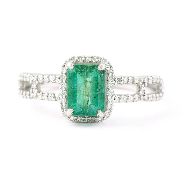 1.30 Ct Octagon Step Cut Natural Emerald 950 Platinum Ring