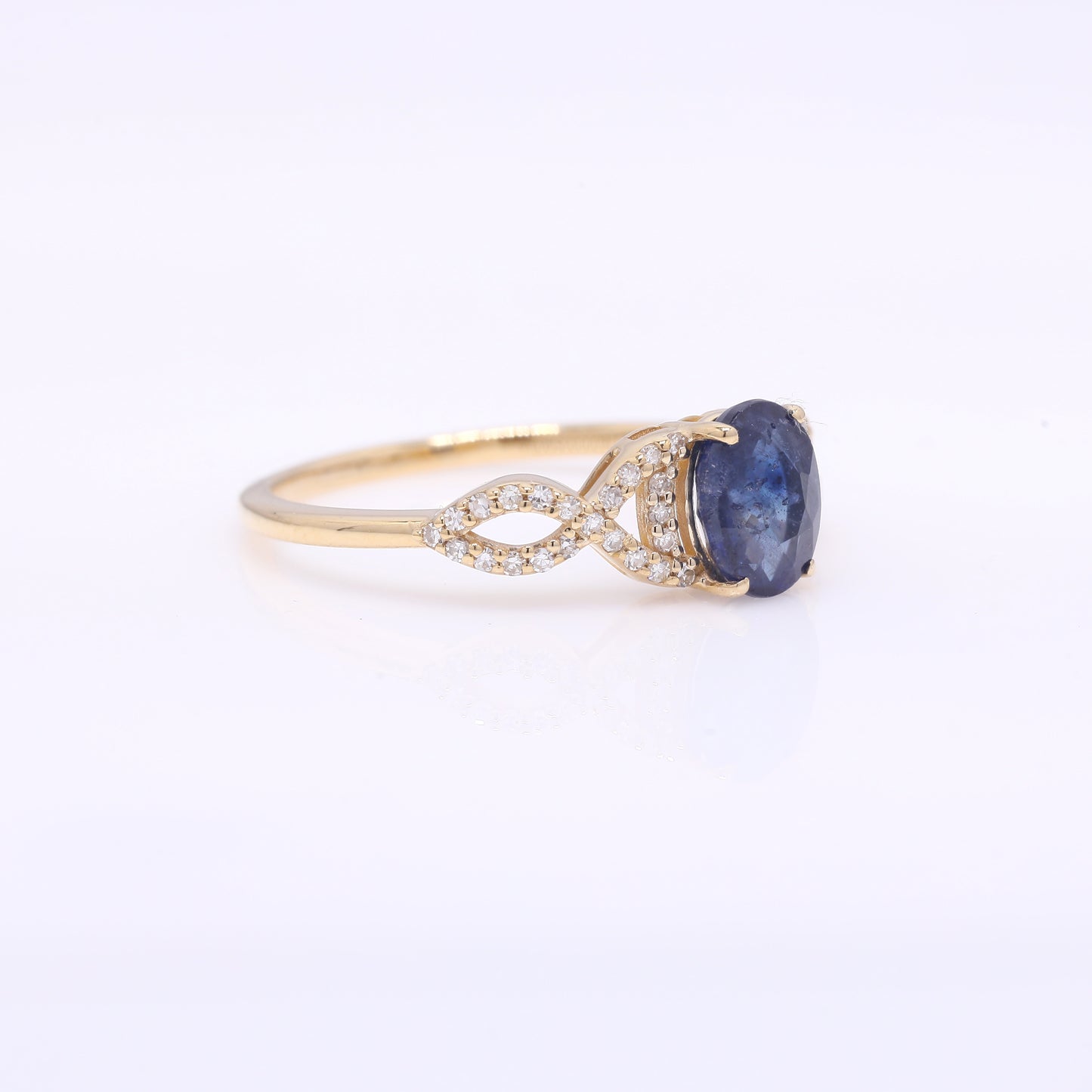 1.39 Ct Oval Mixed Cut Natural Sapphire 14K Gold Ring