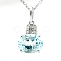 3.18 Ct Oval Blue Topaz, White Zircon 925 Sterling Silver Pendant