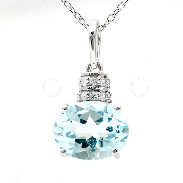 3.18 Ct Oval Blue Topaz, White Zircon 925 Sterling Silver Pendant