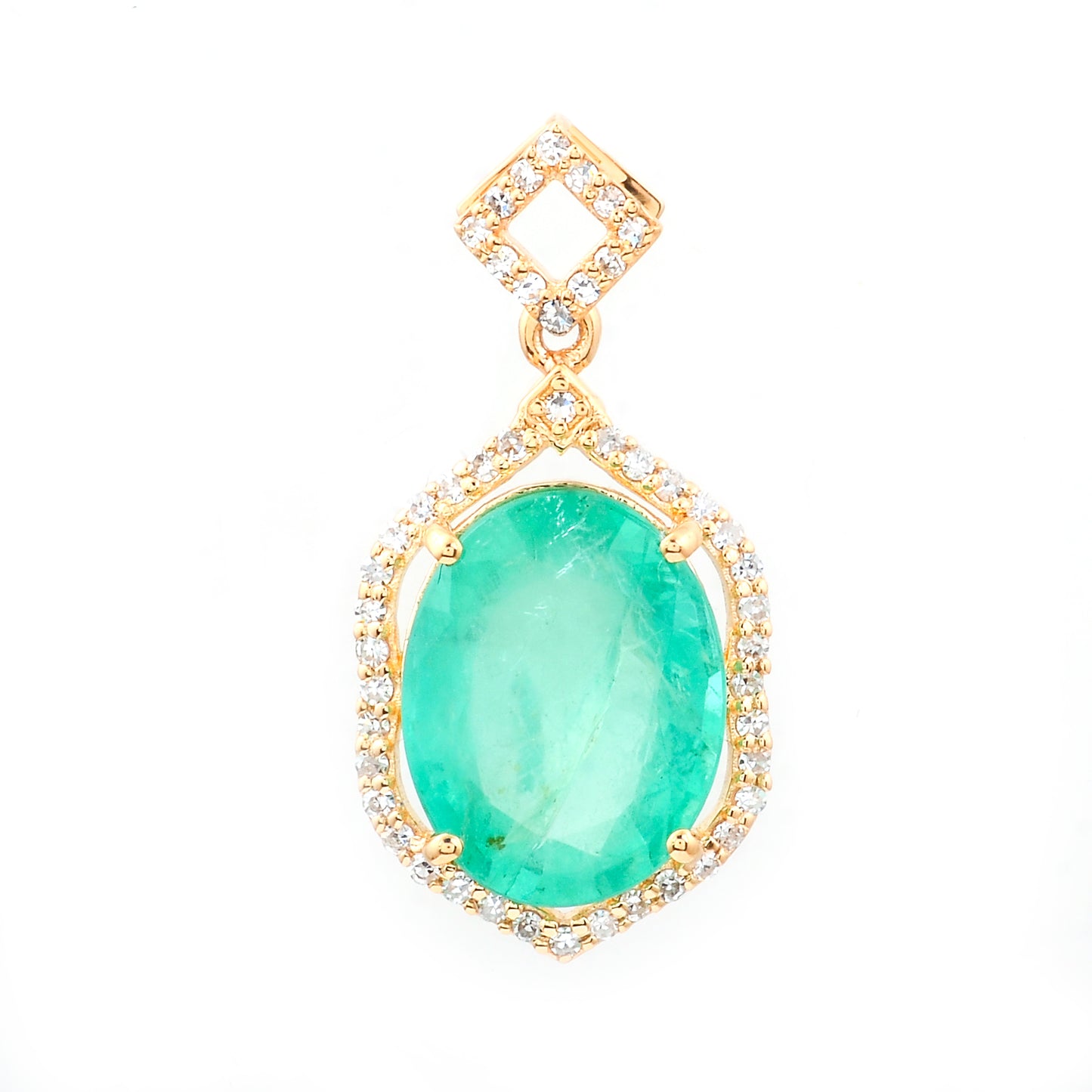3.20 Ct Oval Natural Emerald 14K Gold Pendant