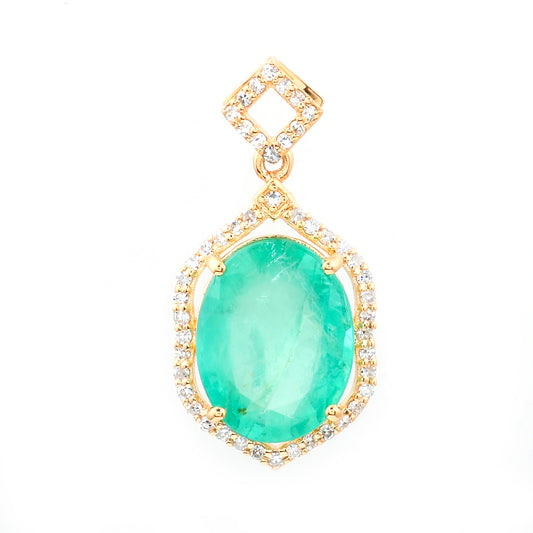 3.20 Ct Oval Natural Emerald 14K Gold Pendant