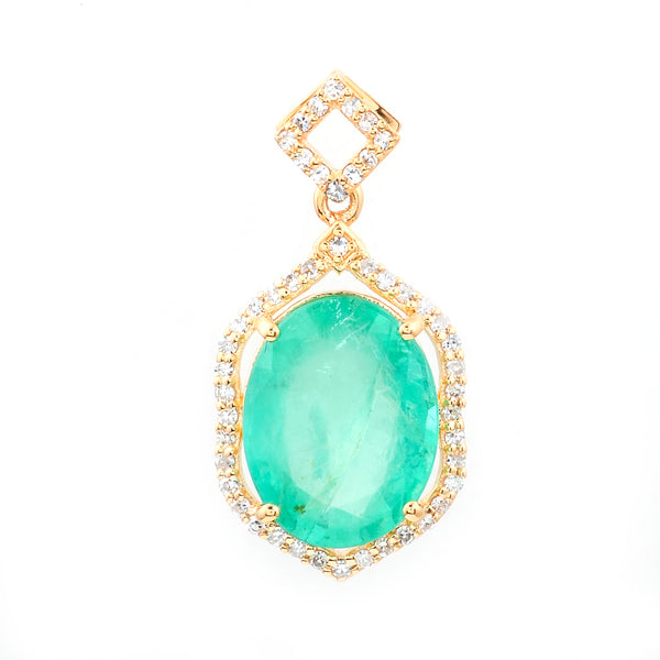 3.20 Ct Oval Natural Emerald 14K Gold Pendant