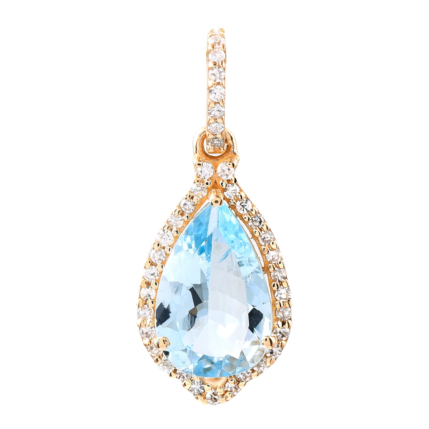 1.25 Ct Pear Mixed Cut Natural Aquamarine 14K Gold Pendant