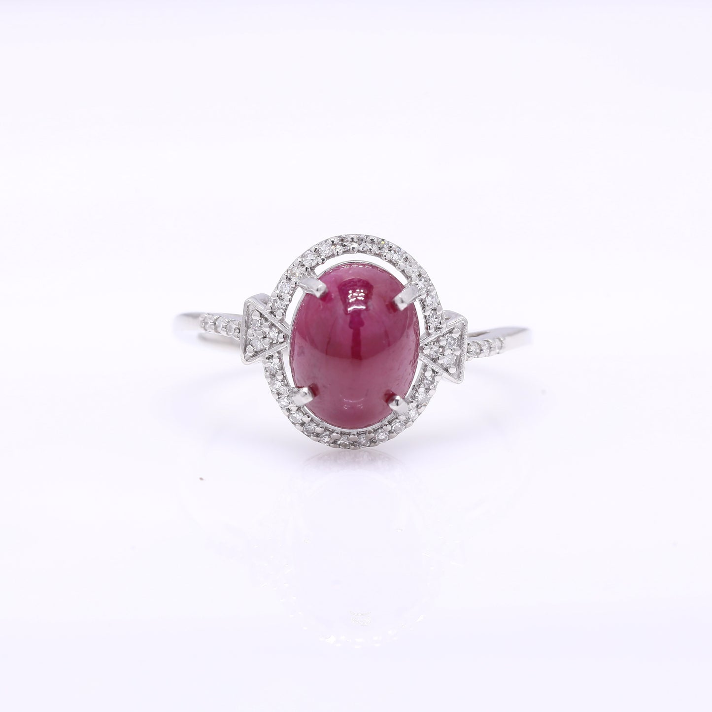 3.46 Ct Oval Cabochon Cut Natural Ruby 950 Platinum Ring