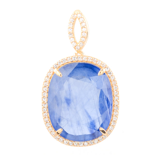 11.69 Ct Cushion Mixed Cut Natural Sapphire 14K Gold Pendant