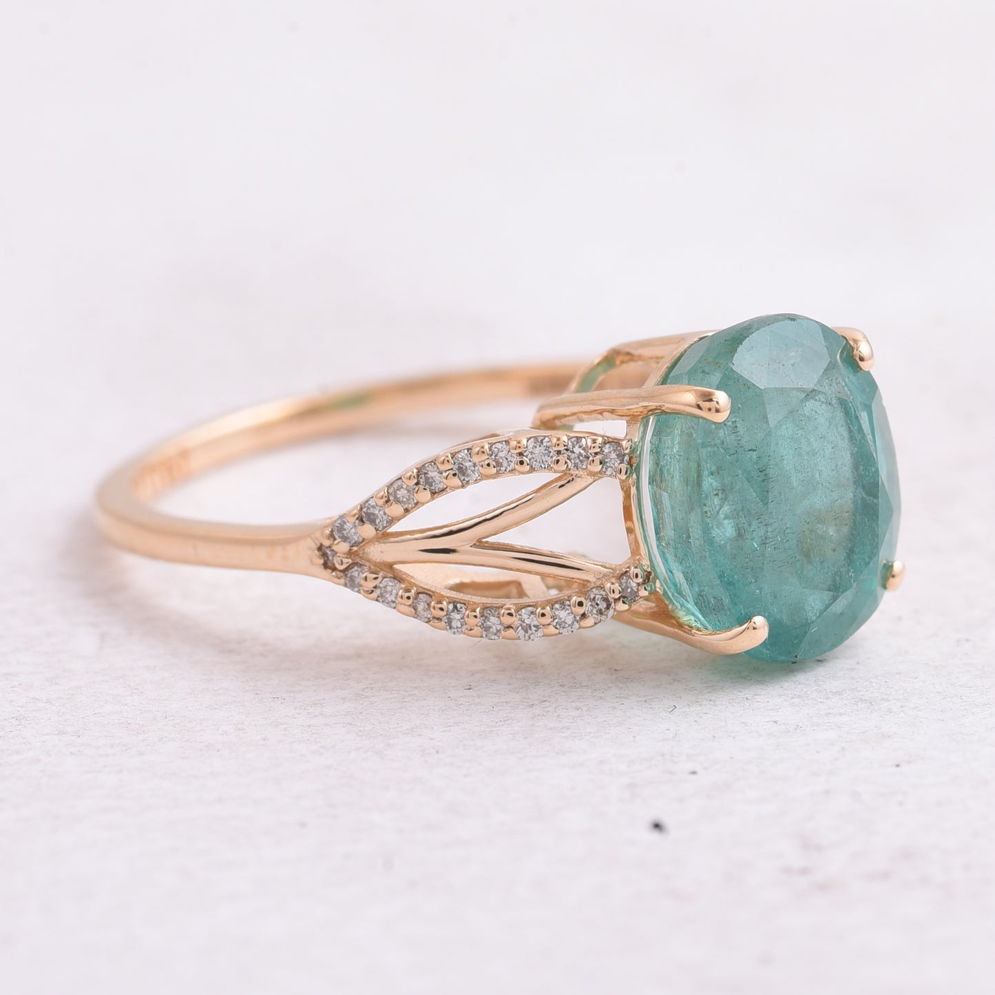 3.60 Ct Oval Mixed Cut Natural Emerald 14K Gold Ring