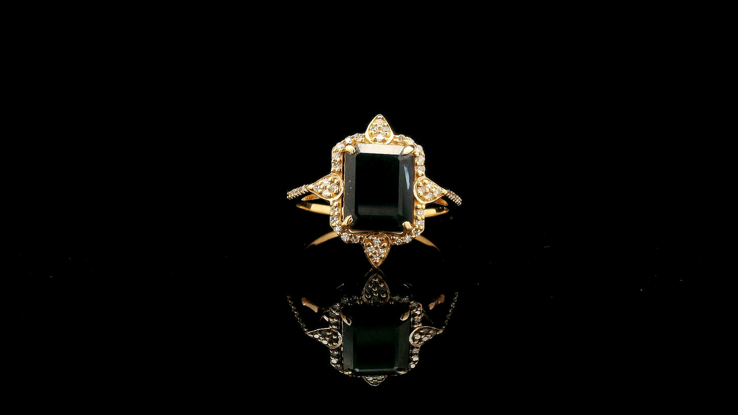 3.23 Ct Octagon Natural Sapphire 14K Gold Ring